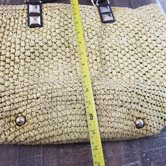 Michael Michael Kors Vintage Large Woven Straw Leather Handbag Satchel Tote - Picture 4 of 15